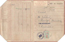 De voorkant van de tweede distributie stamkaart van Koos Corvers.