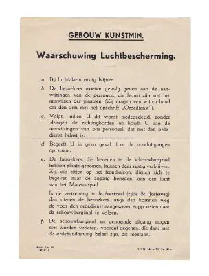 Waarschuwing Luchtbescherming - Gebouw Kunstmin.