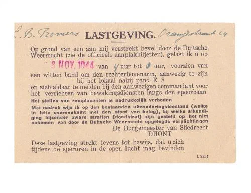 Lastgeving Sliedrecht - 8 november 1944