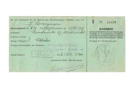 Een Duits werkgeversbewijs voor Johannes Romijnsen. Met de razzia's die aan de orde van de dag waren was een bewijs als dit vitaal om niet te worden opgepakt.