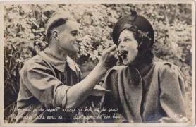 Veldpostkaart - Hoe vind je de snert vraagt de kok uit de grap - 14 februari 1940.